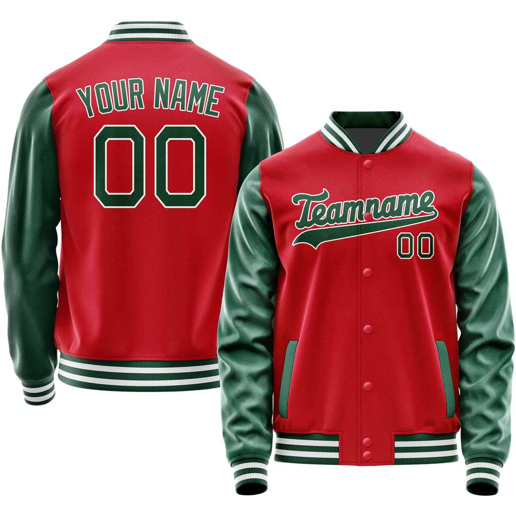 Personalized Red & Green Solid Color Varsity Letterman Jacket