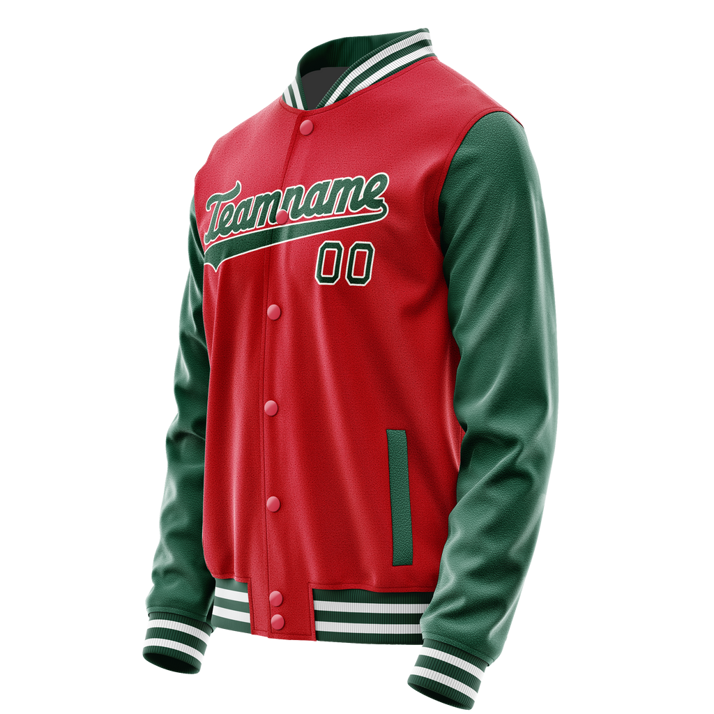 Personalized Red & Green Solid Color Varsity Letterman Jacket
