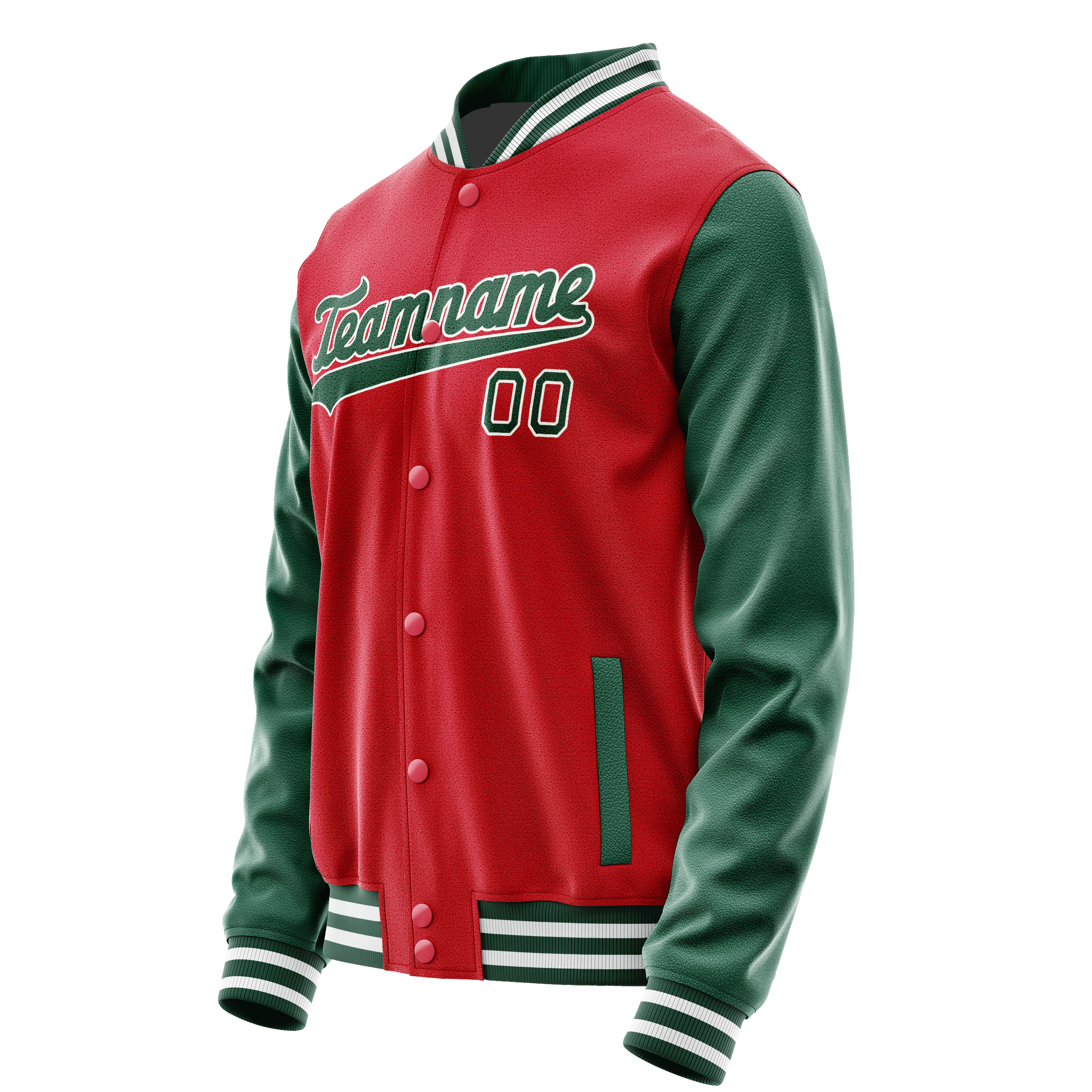 Personalized Red & Green Solid Color Varsity Letterman Jacket