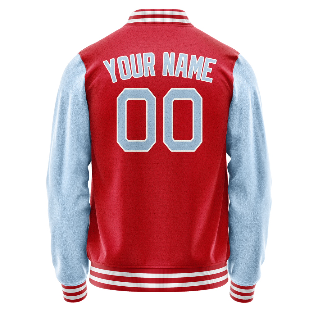 Personalized Red & Light-Blue Solid Color Varsity Letterman Jacket