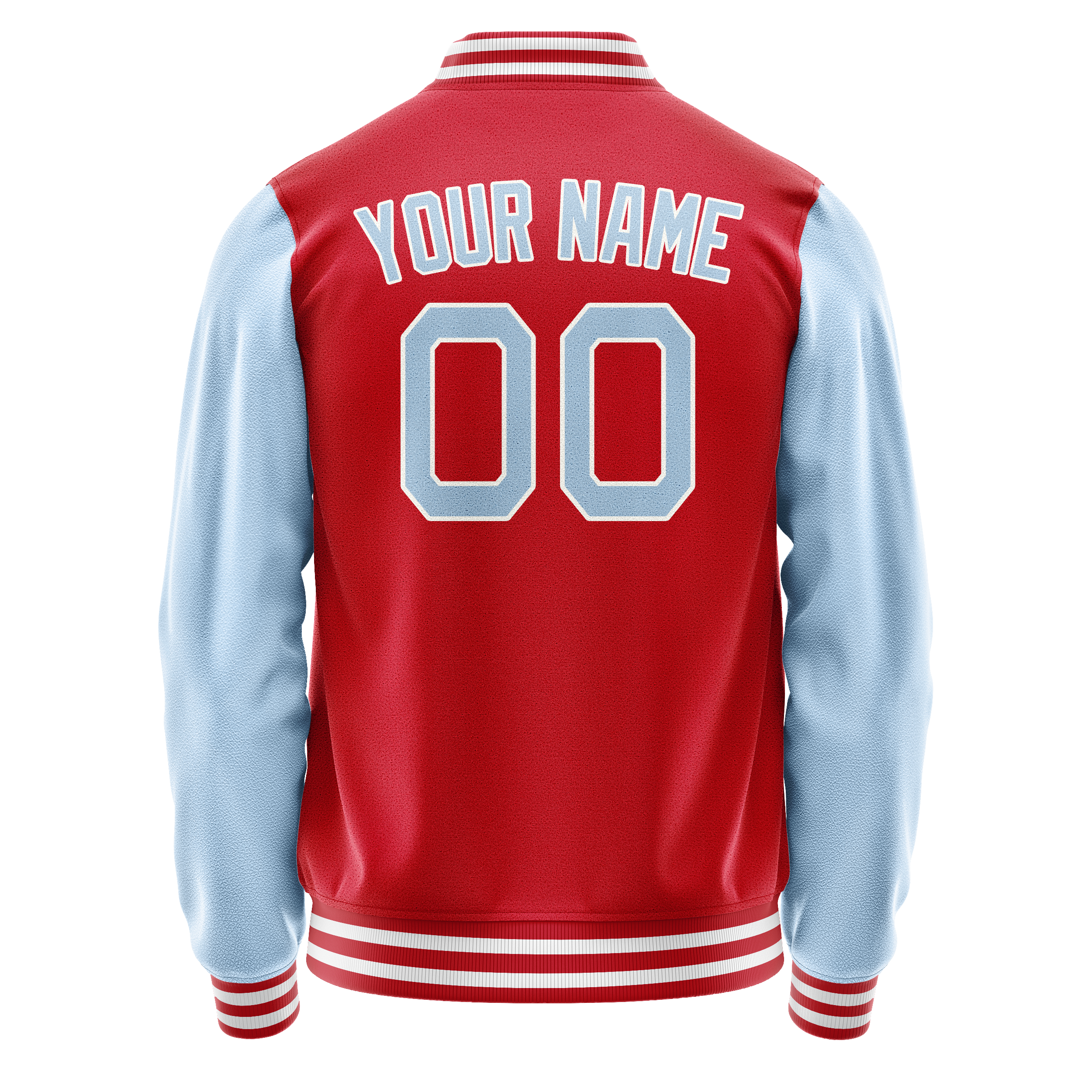 Personalized Red & Light-Blue Solid Color Varsity Letterman Jacket