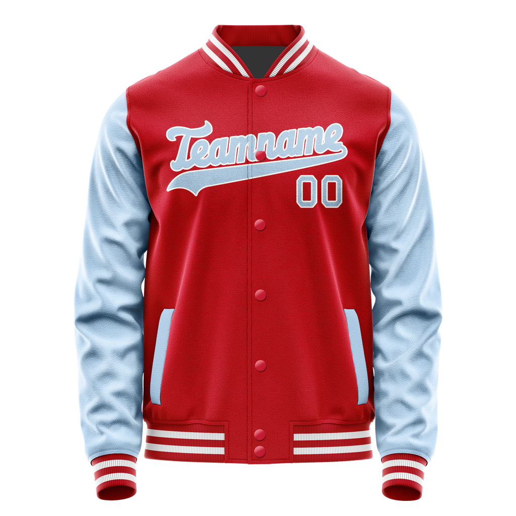 Personalized Red & Light-Blue Solid Color Varsity Letterman Jacket