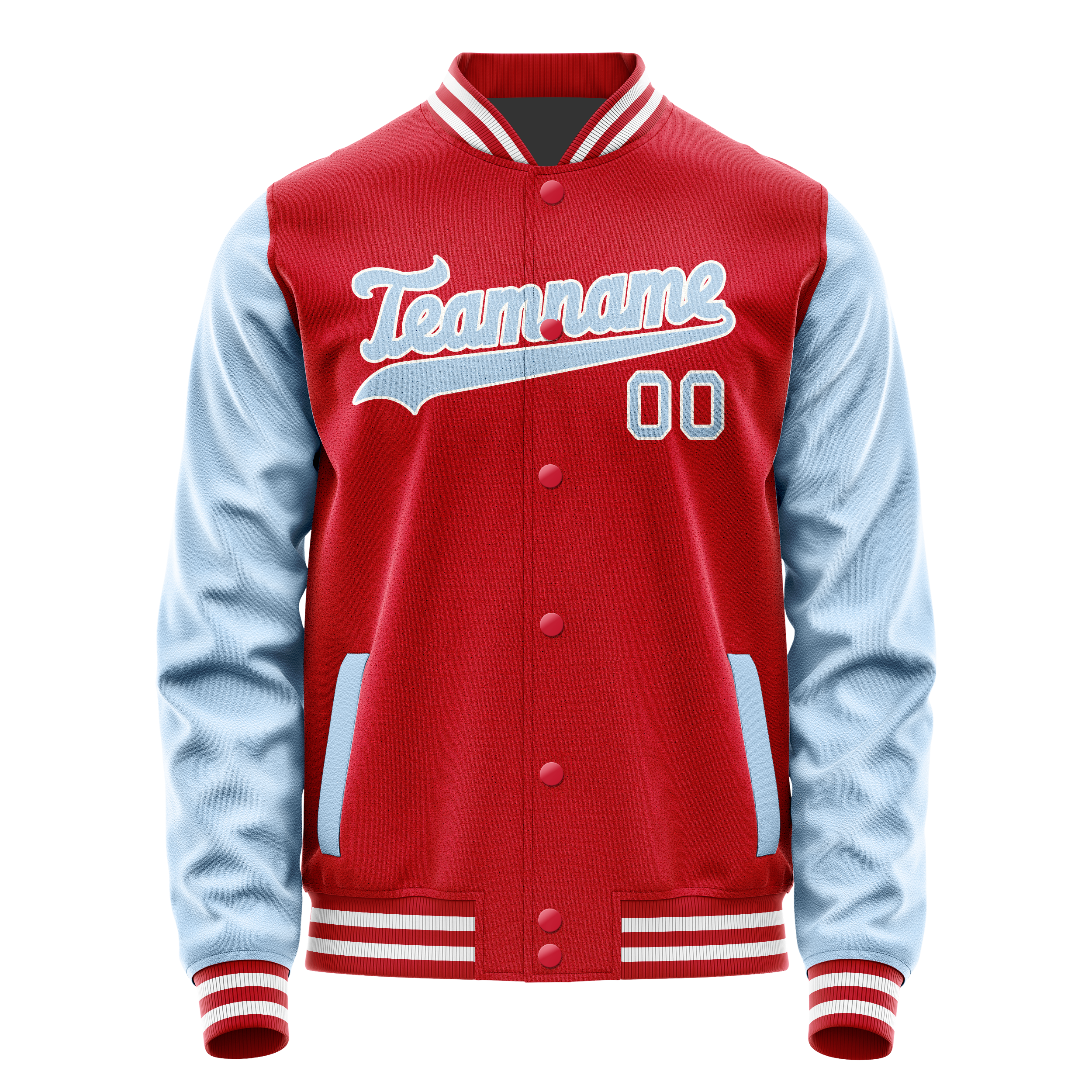 Personalized Red & Light-Blue Solid Color Varsity Letterman Jacket
