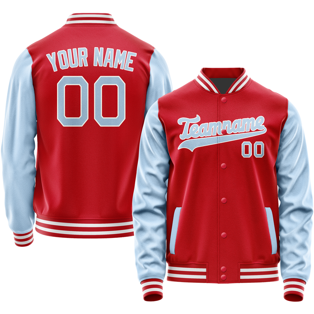 Personalized Red & Light-Blue Solid Color Varsity Letterman Jacket
