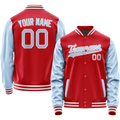 Personalized Red & Light-Blue Solid Color Varsity Letterman Jacket