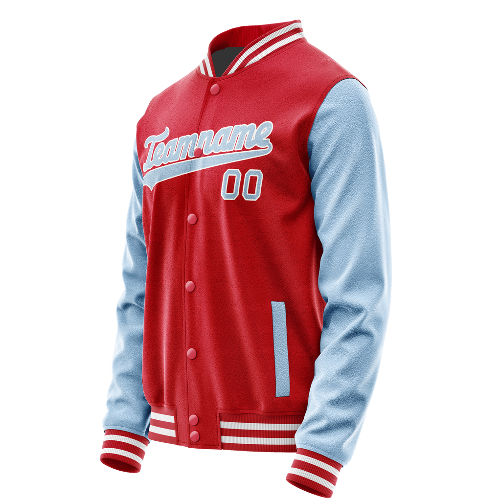 Personalized Red & Light-Blue Solid Color Varsity Letterman Jacket