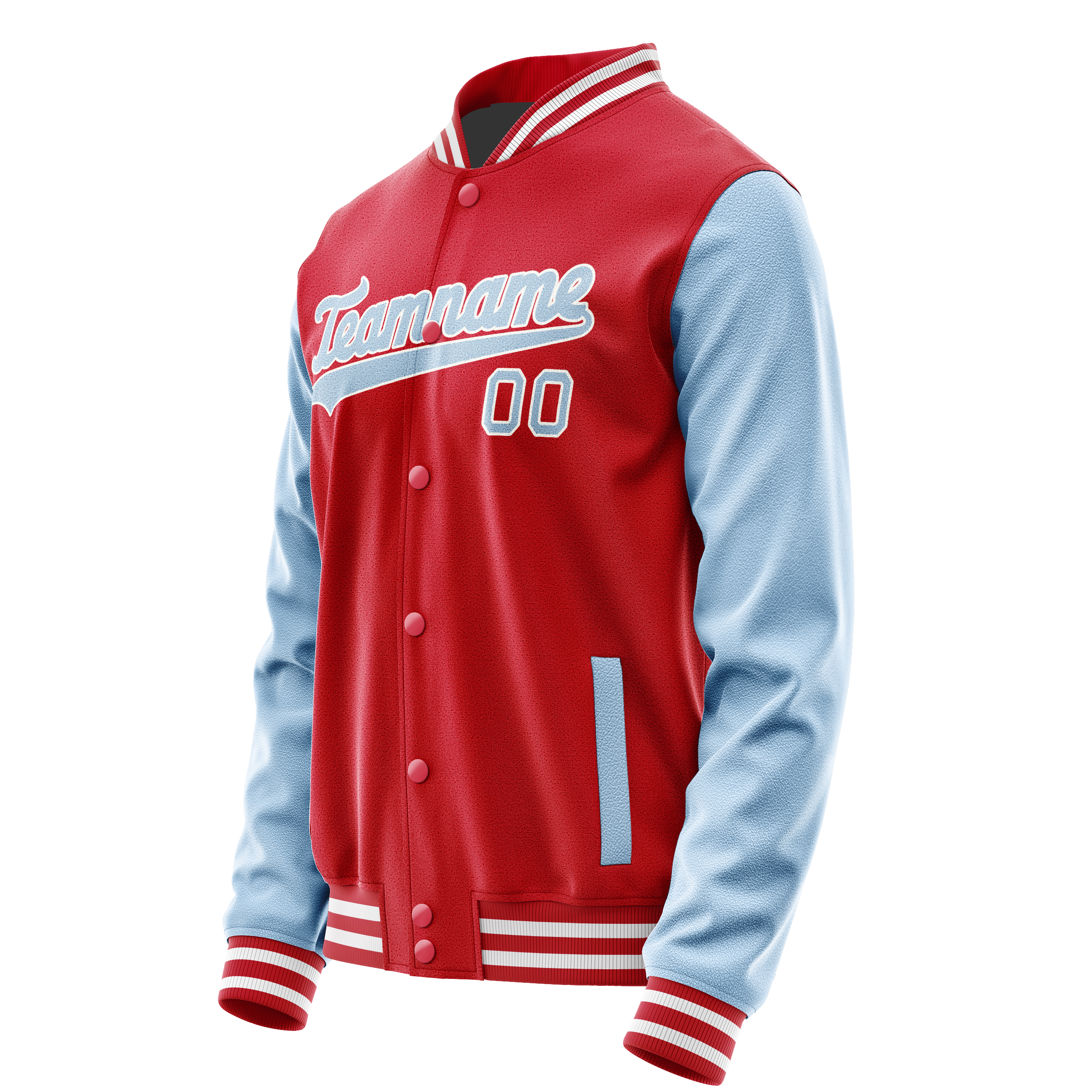 Personalized Red & Light-Blue Solid Color Varsity Letterman Jacket