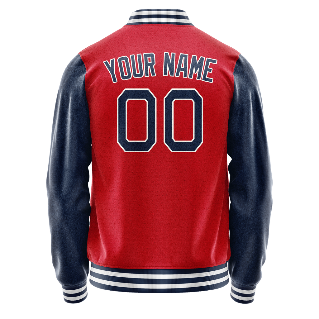 Personalized Red & Navy Solid Color Varsity Letterman Jacket