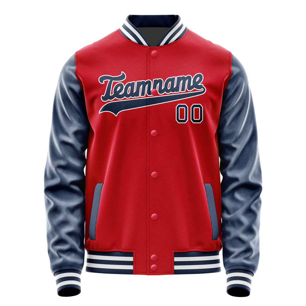 Personalized Red & Navy Solid Color Varsity Letterman Jacket