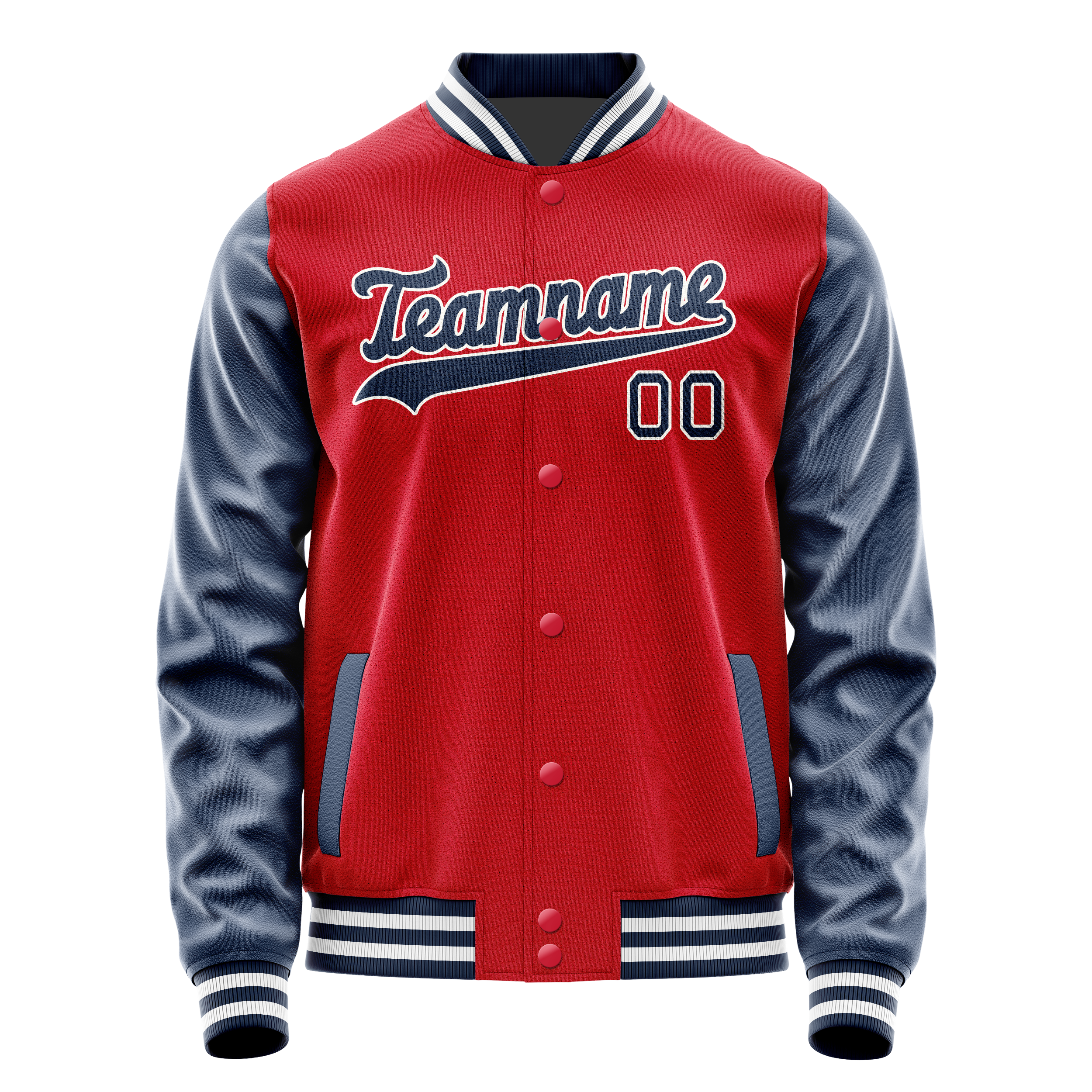 Personalized Red & Navy Solid Color Varsity Letterman Jacket