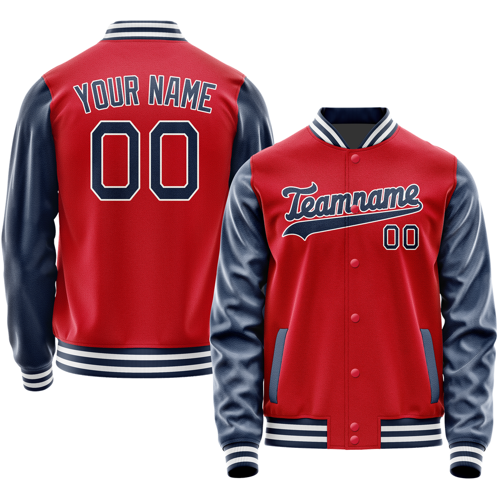 Personalized Red & Navy Solid Color Varsity Letterman Jacket