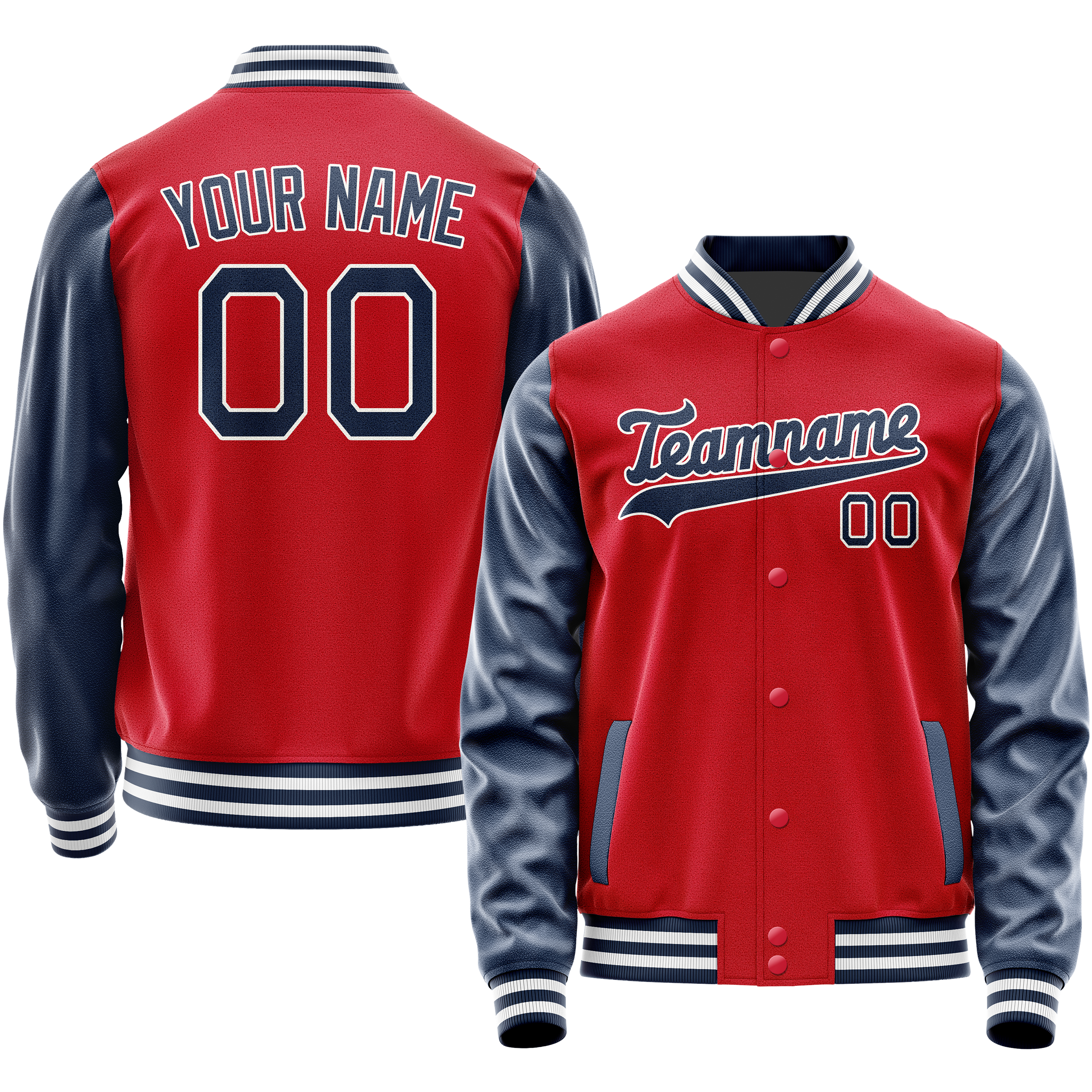 Personalized Red & Navy Solid Color Varsity Letterman Jacket