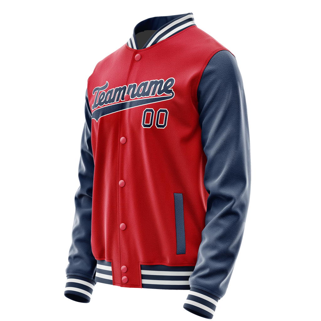 Personalized Red & Navy Solid Color Varsity Letterman Jacket