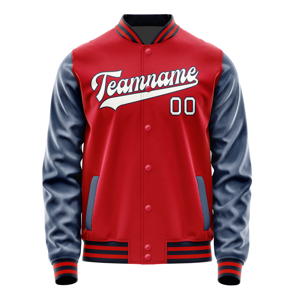 Personalized Red & Blue Solid Color Varsity Letterman Jacket
