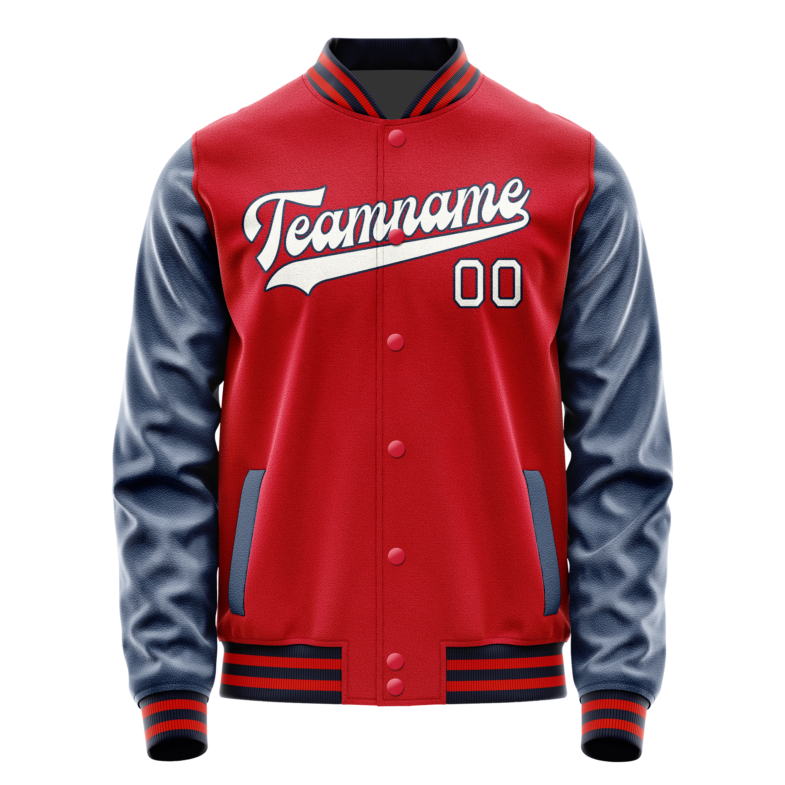 Personalized Red & Blue Solid Color Varsity Letterman Jacket