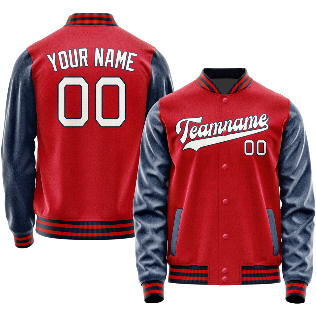 Personalized Red & Blue Solid Color Varsity Letterman Jacket