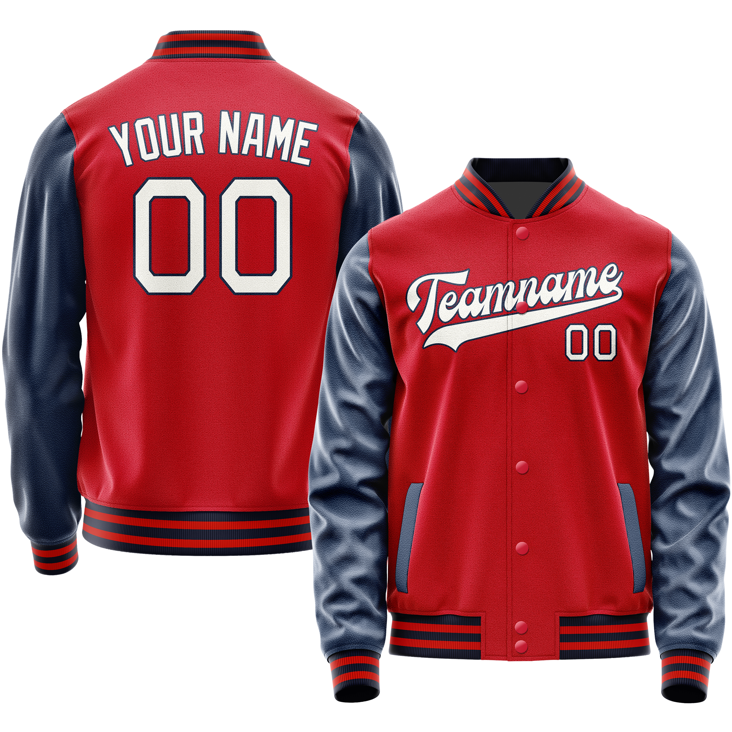 Personalized Red & Blue Solid Color Varsity Letterman Jacket