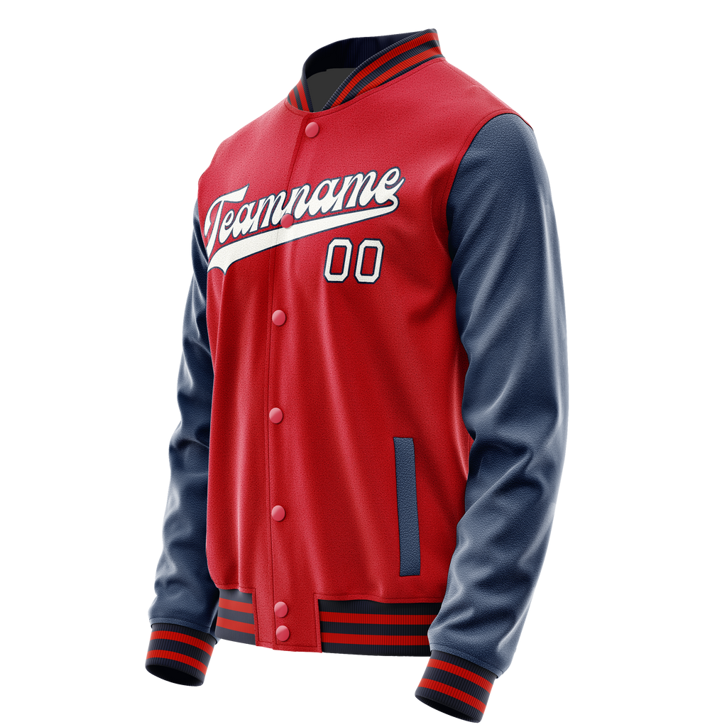 Personalized Red & Blue Solid Color Varsity Letterman Jacket