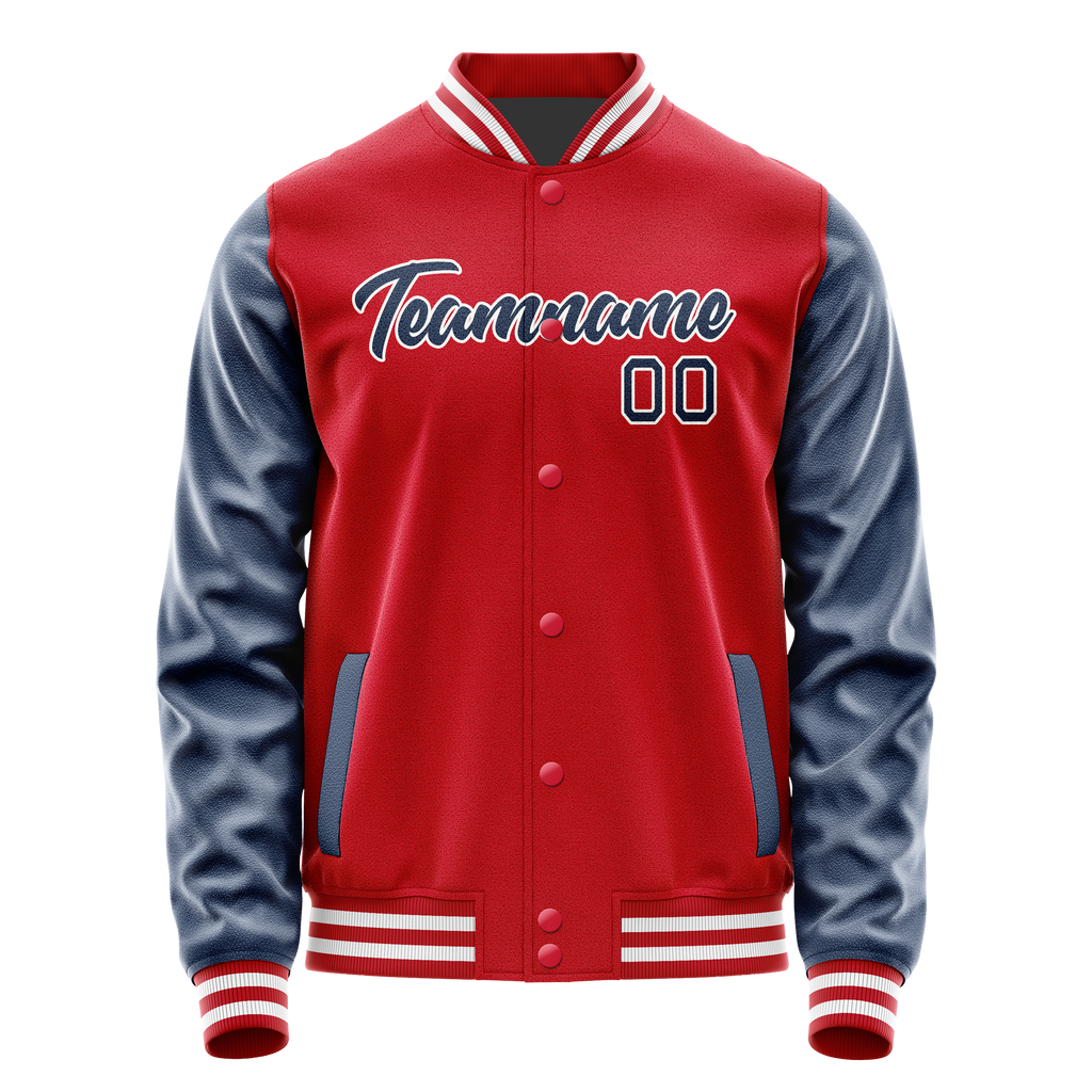 Personalized Red & Blue Solid Color Varsity Letterman Jacket
