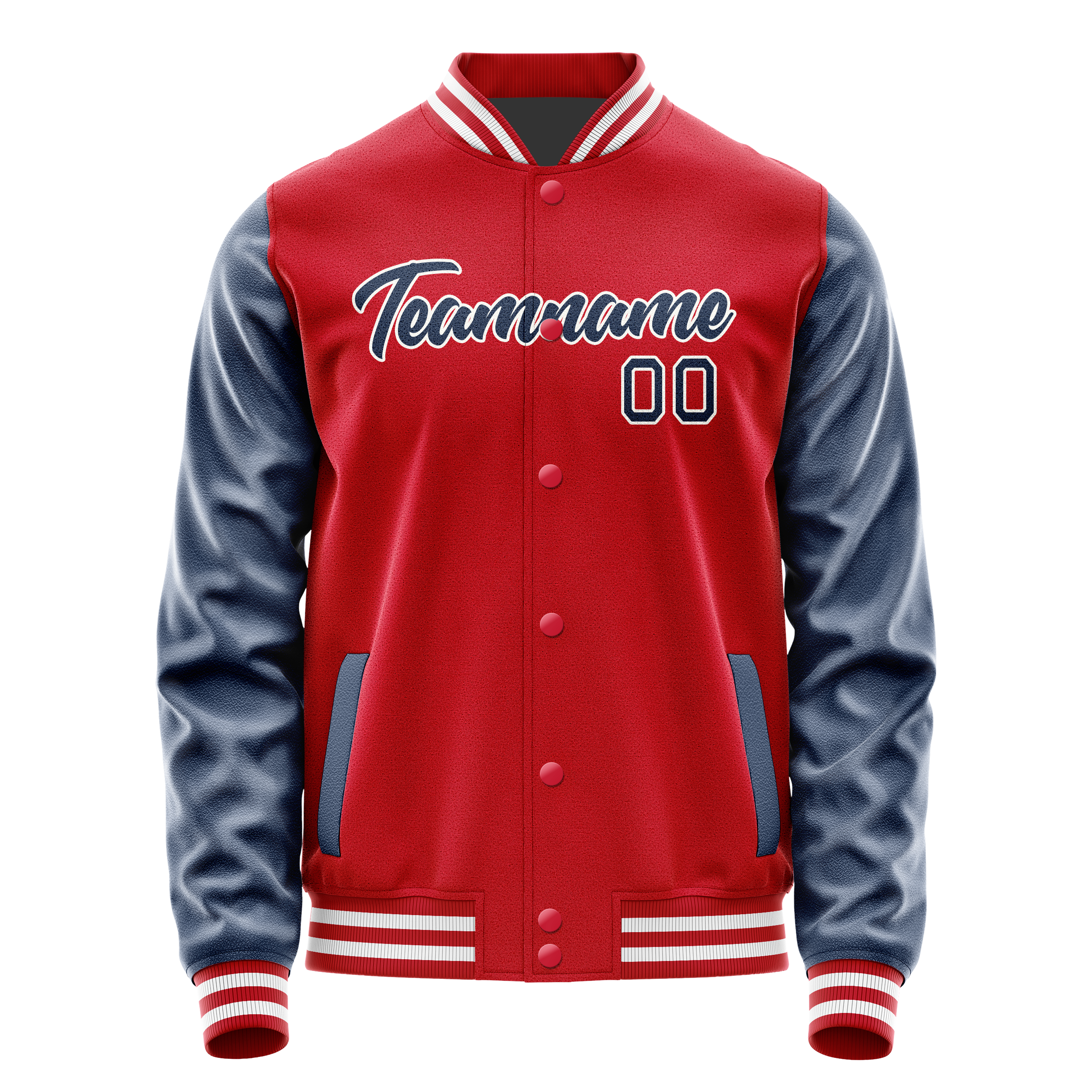 Personalized Red & Blue Solid Color Varsity Letterman Jacket