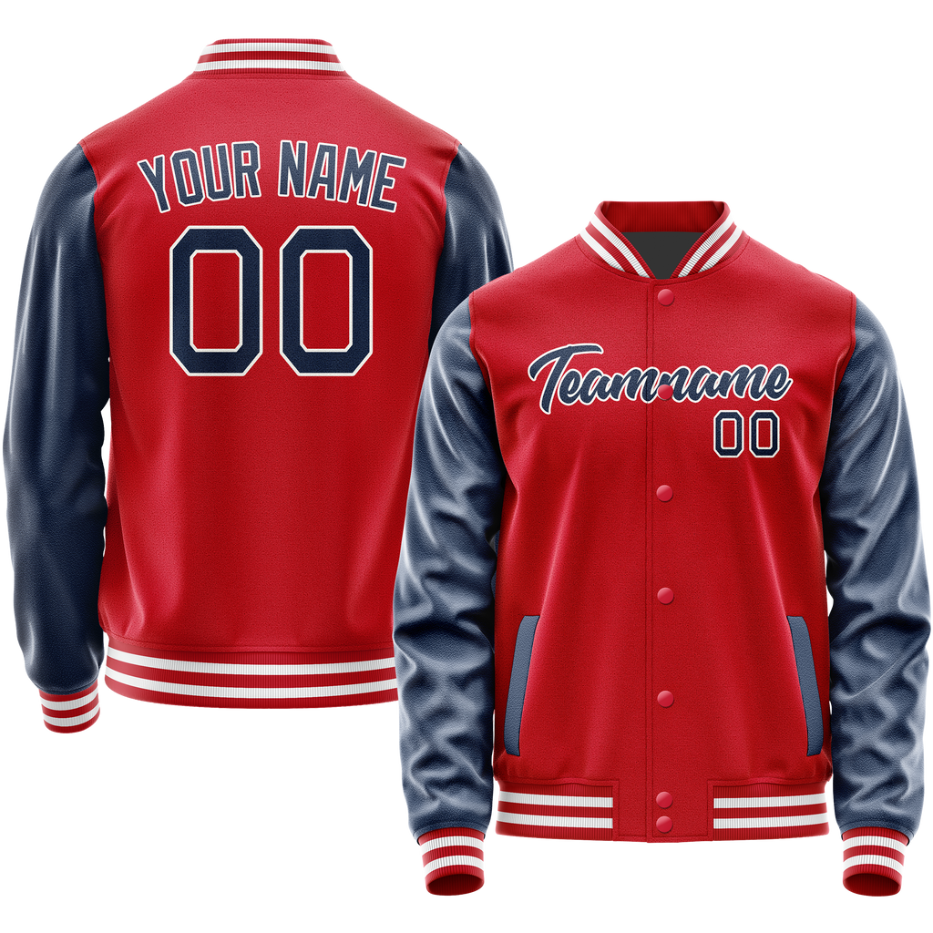 Personalized Red & Blue Solid Color Varsity Letterman Jacket