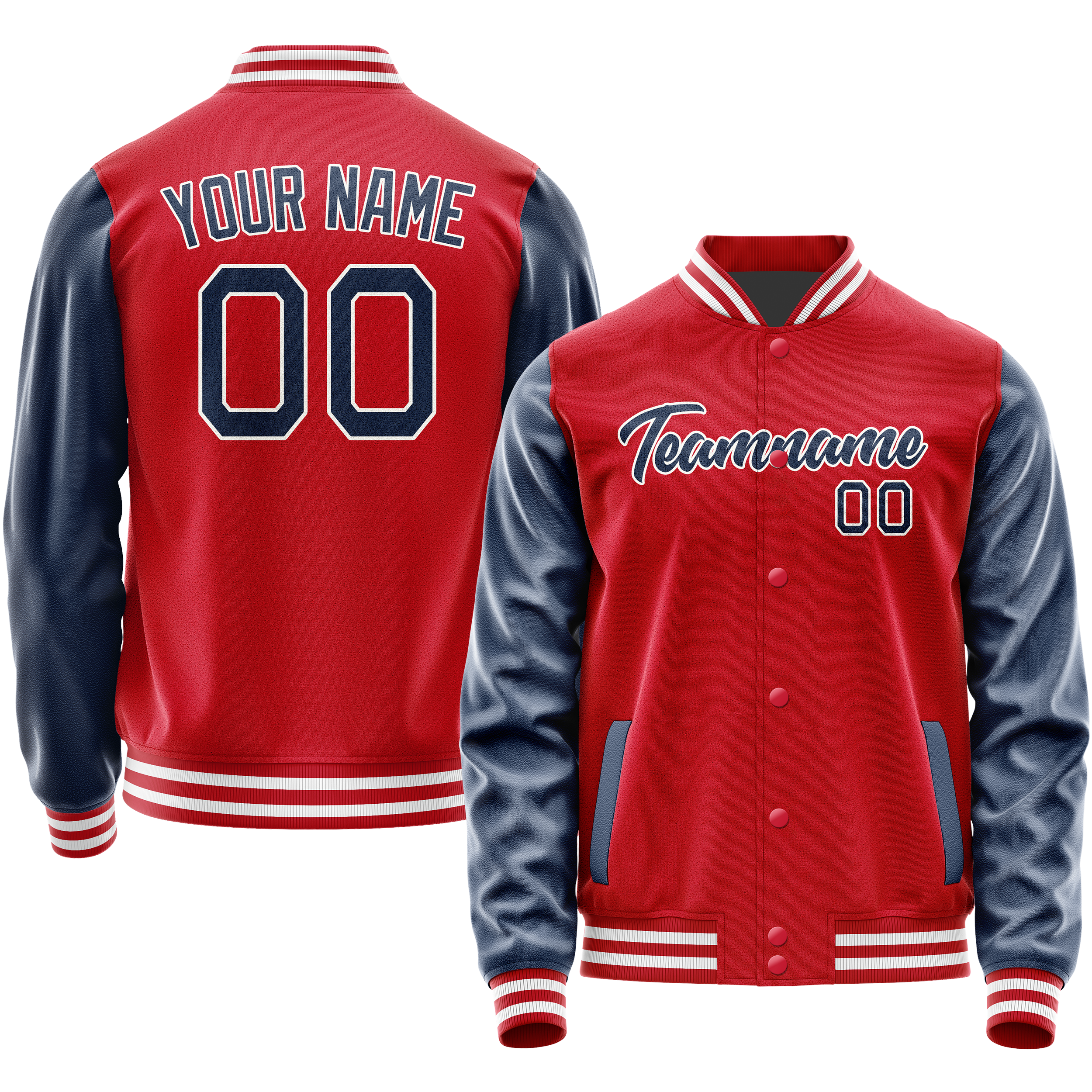 Personalized Red & Blue Solid Color Varsity Letterman Jacket