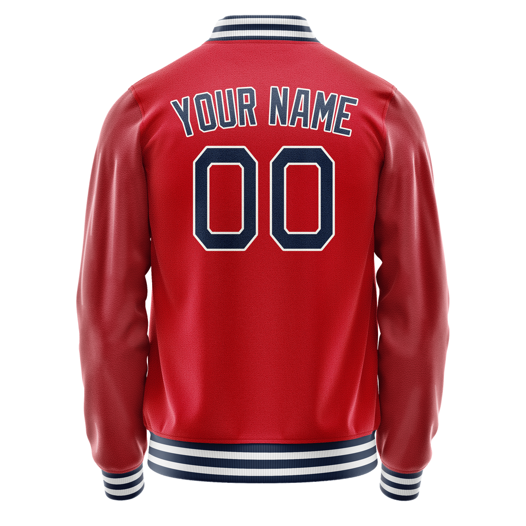 Personalized Red & Navy Solid Color Varsity Letterman Jacket