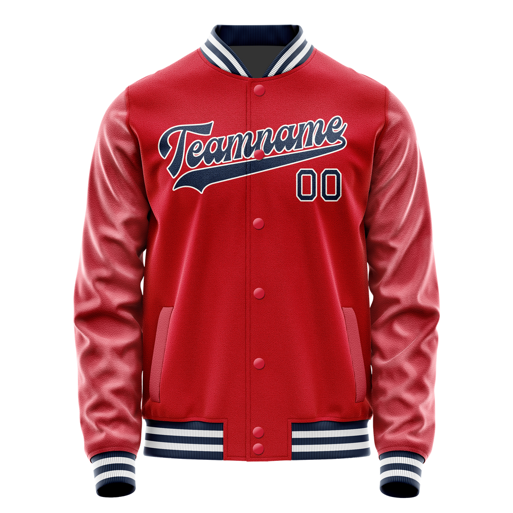 Personalized Red & Navy Solid Color Varsity Letterman Jacket