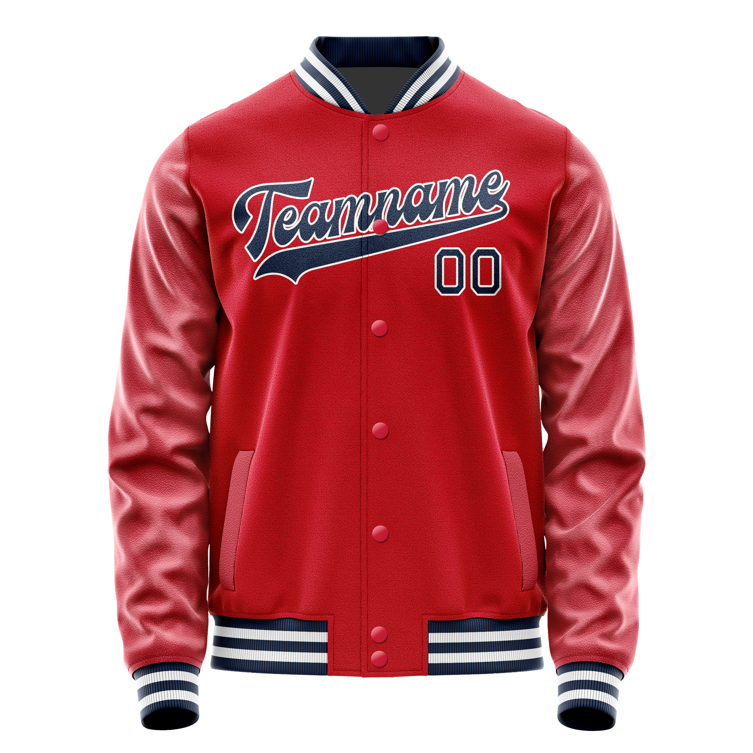 Personalized Red & Navy Solid Color Varsity Letterman Jacket