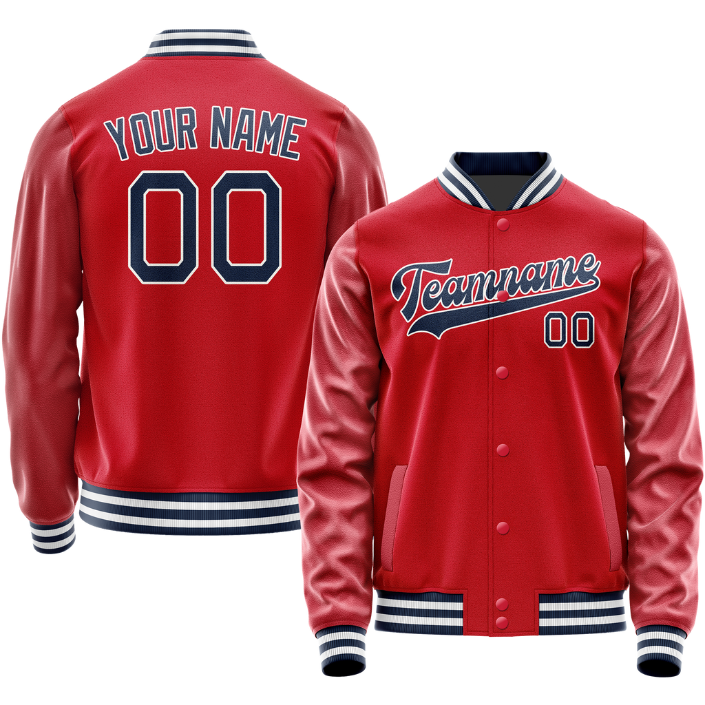 Personalized Red & Navy Solid Color Varsity Letterman Jacket
