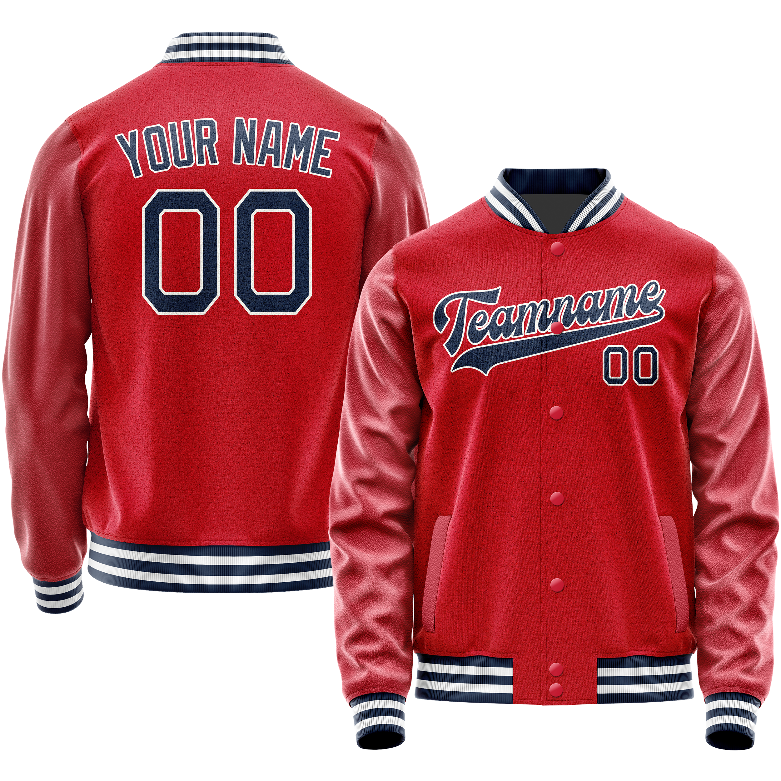 Personalized Red & Navy Solid Color Varsity Letterman Jacket