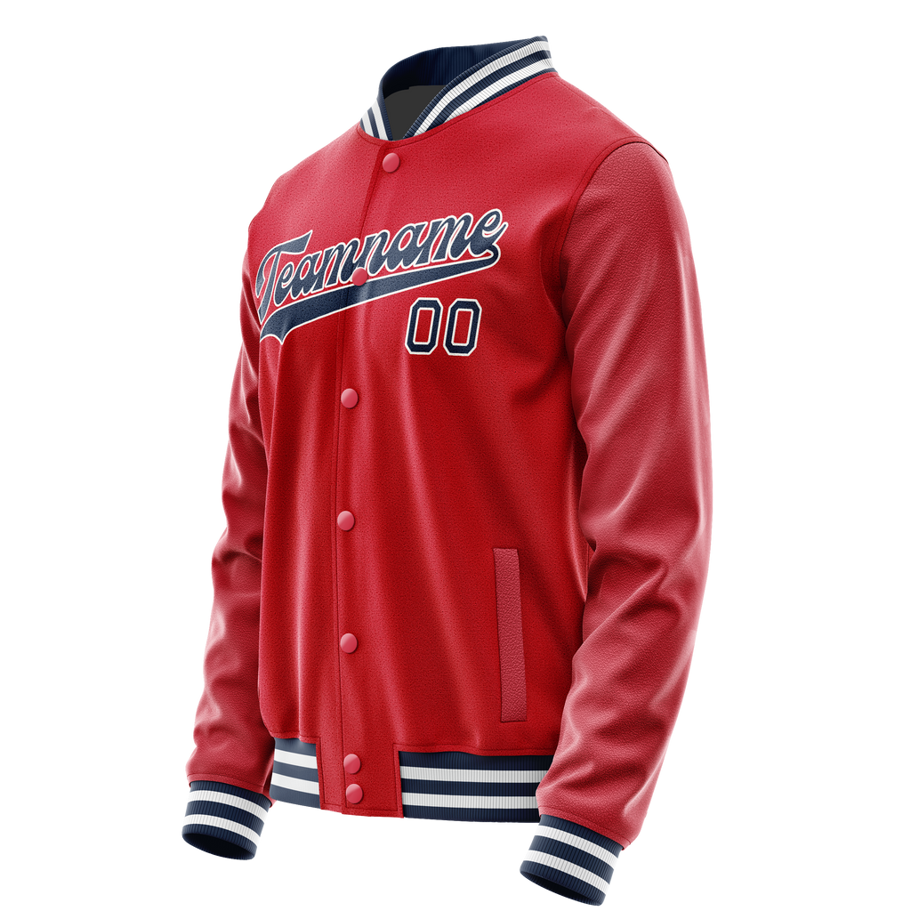Personalized Red & Navy Solid Color Varsity Letterman Jacket
