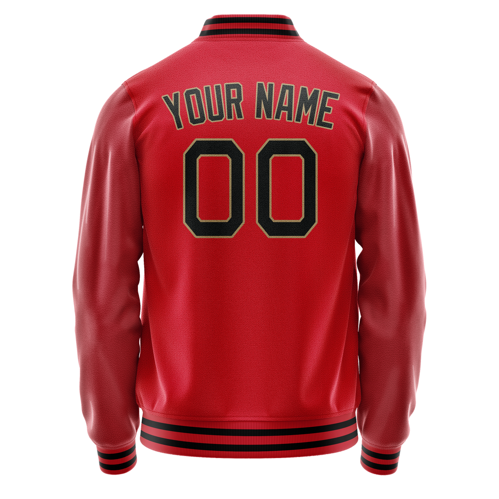 Personalized Red & Black Solid Color Varsity Letterman Jacket