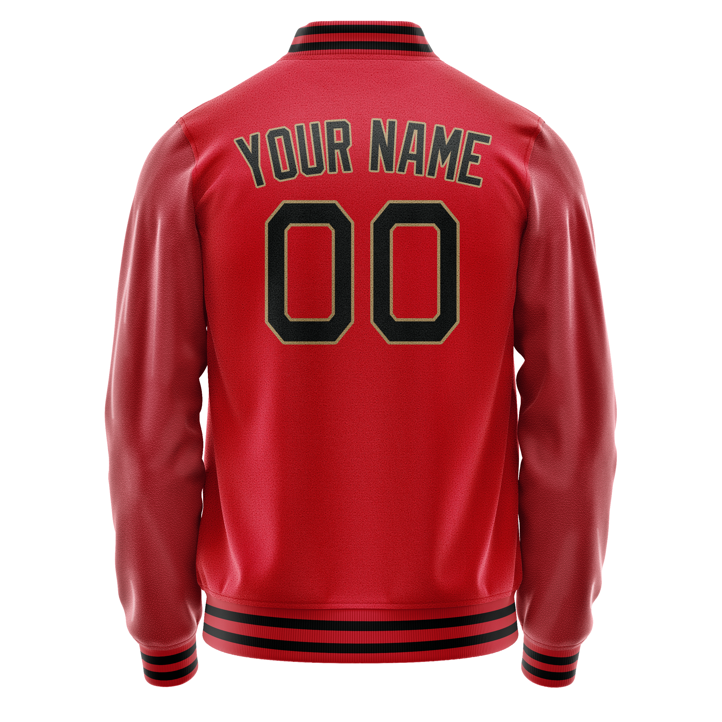Personalized Red & Black Solid Color Varsity Letterman Jacket