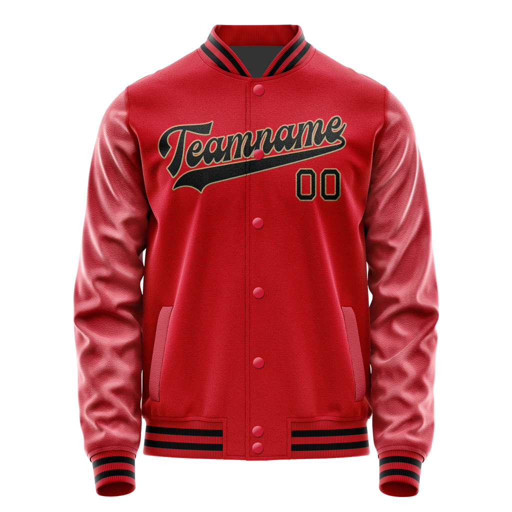 Personalized Red & Black Solid Color Varsity Letterman Jacket