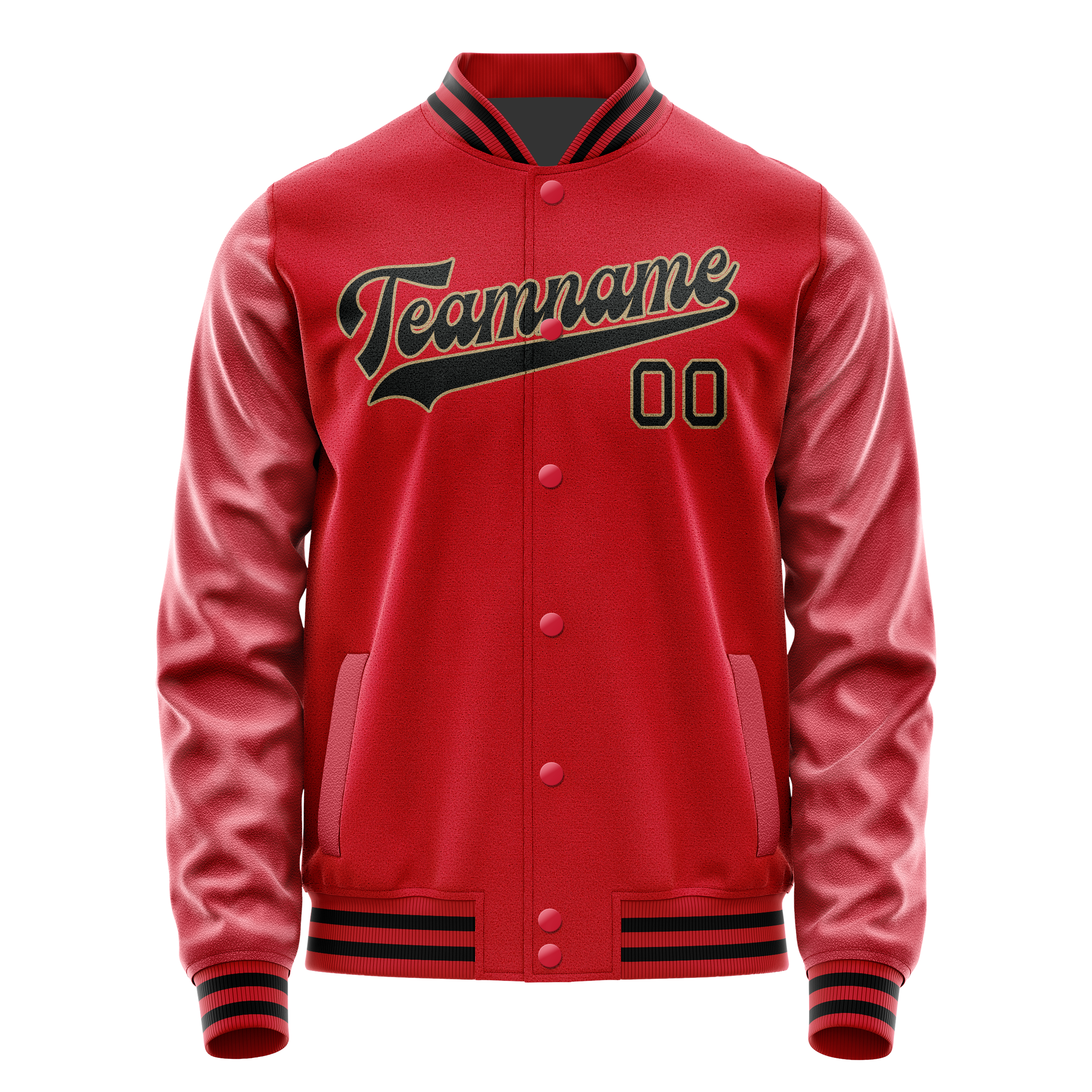 Personalized Red & Black Solid Color Varsity Letterman Jacket