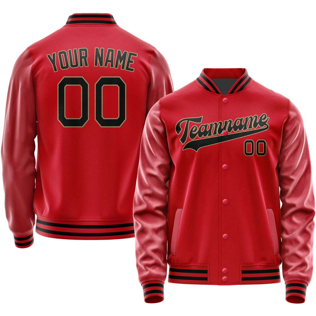 Personalized Red & Black Solid Color Varsity Letterman Jacket