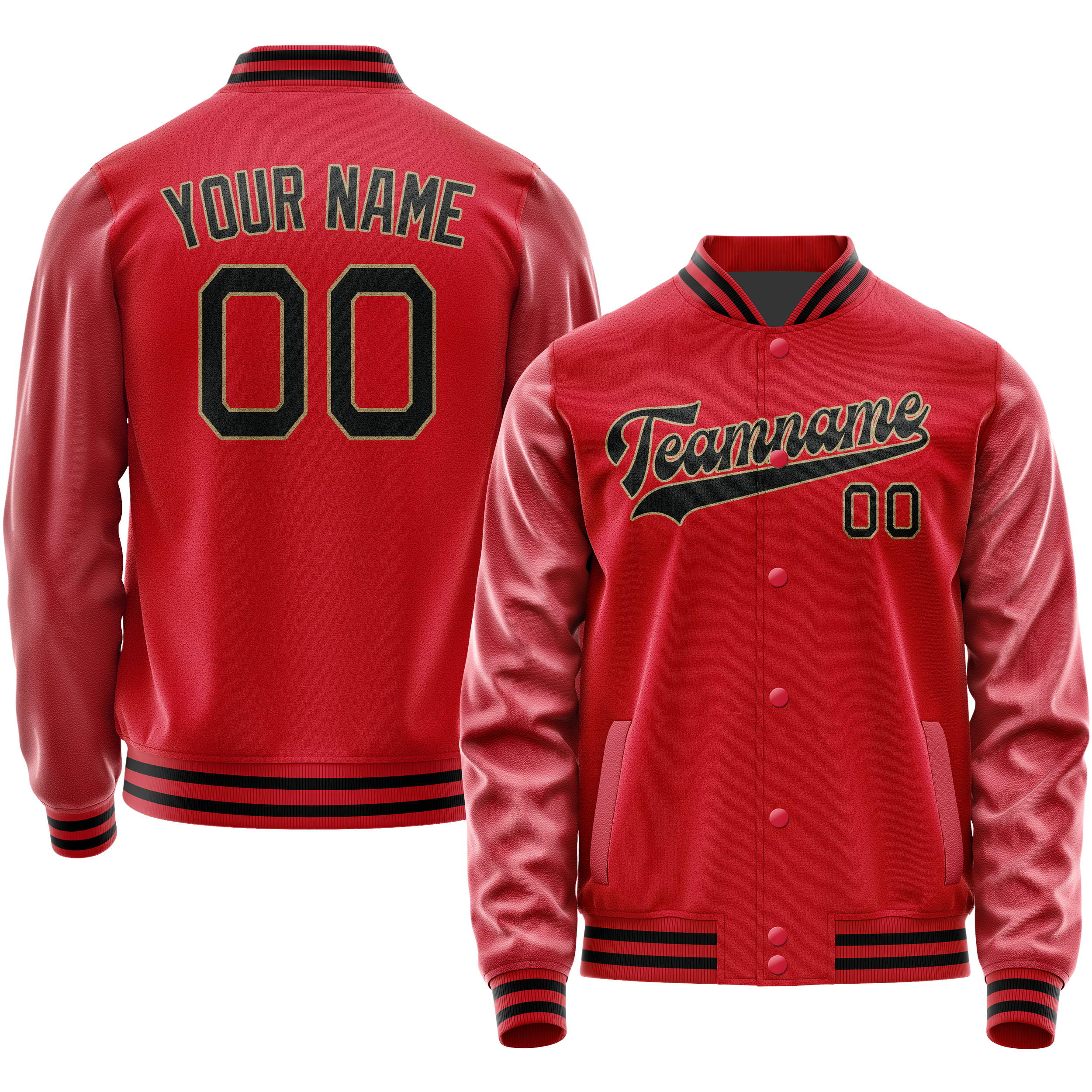 Personalized Red & Black Solid Color Varsity Letterman Jacket