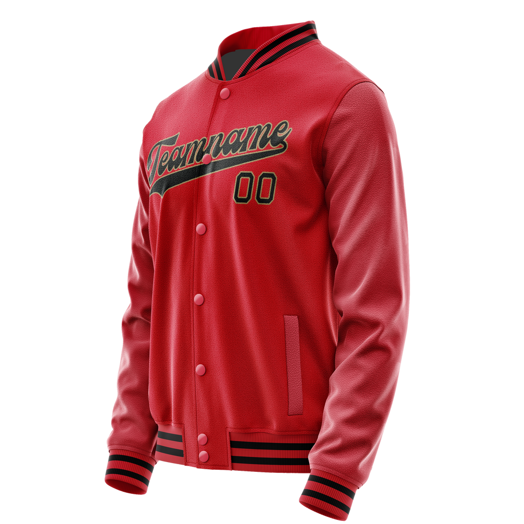 Personalized Red & Black Solid Color Varsity Letterman Jacket
