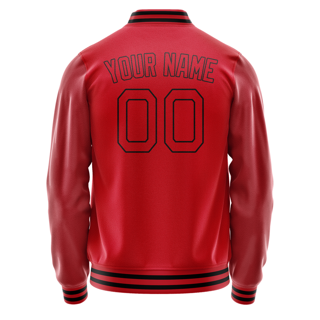Personalized Red & Black Solid Color Varsity Letterman Jacket