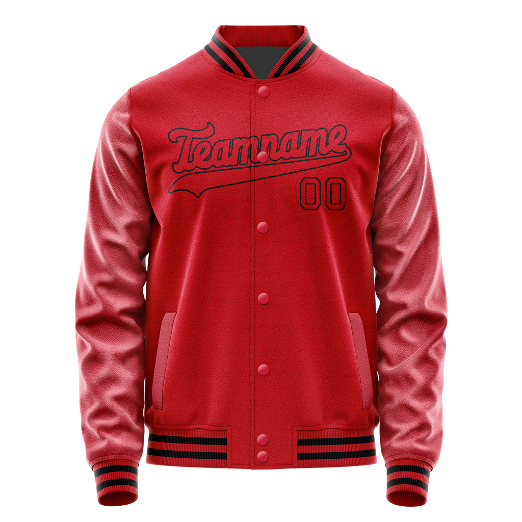 Personalized Red & Black Solid Color Varsity Letterman Jacket