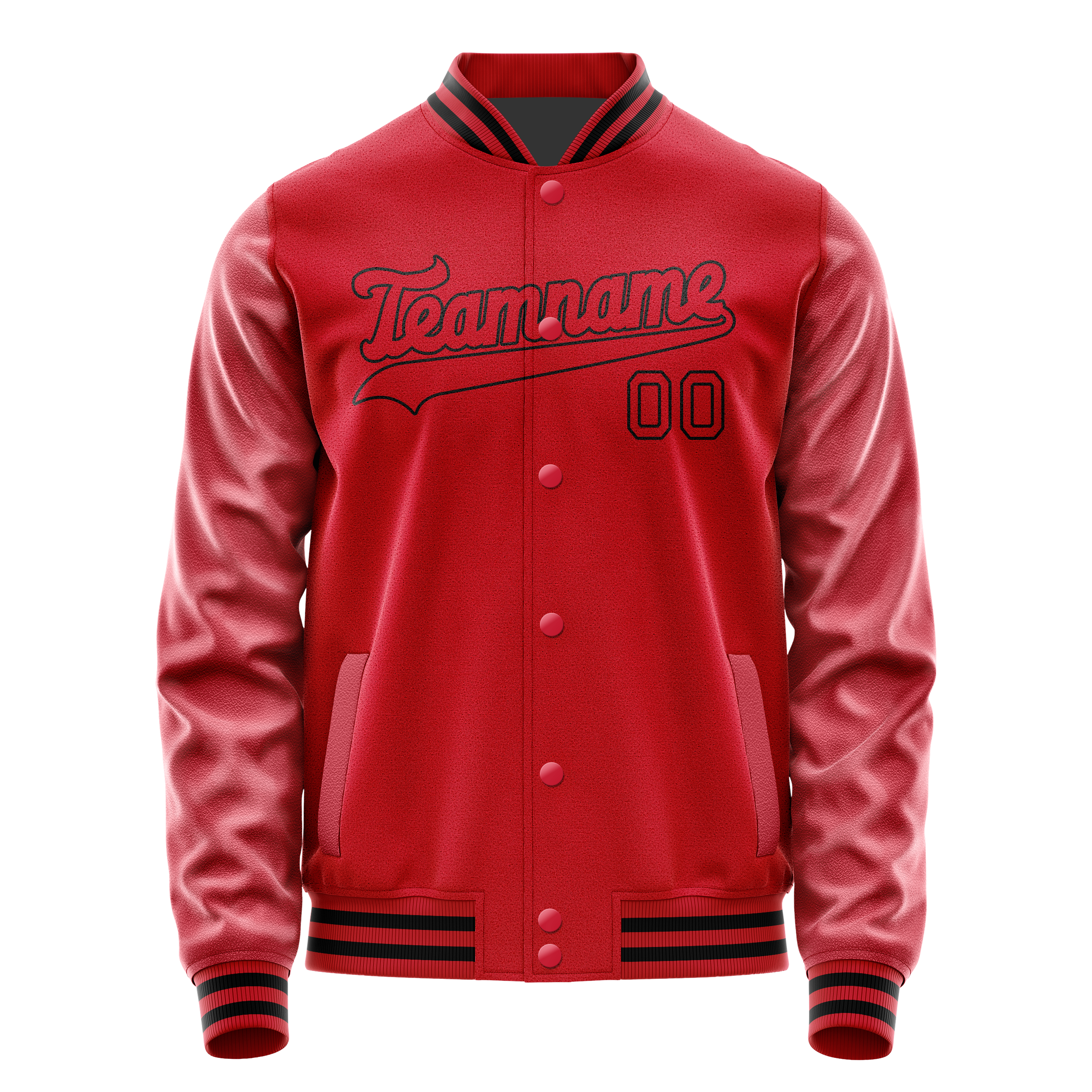 Personalized Red & Black Solid Color Varsity Letterman Jacket