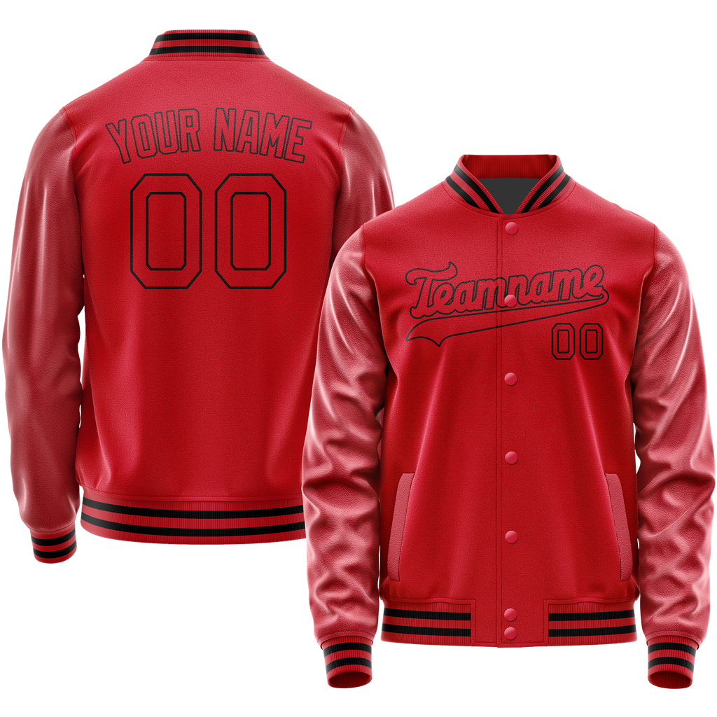 Personalized Red & Black Solid Color Varsity Letterman Jacket