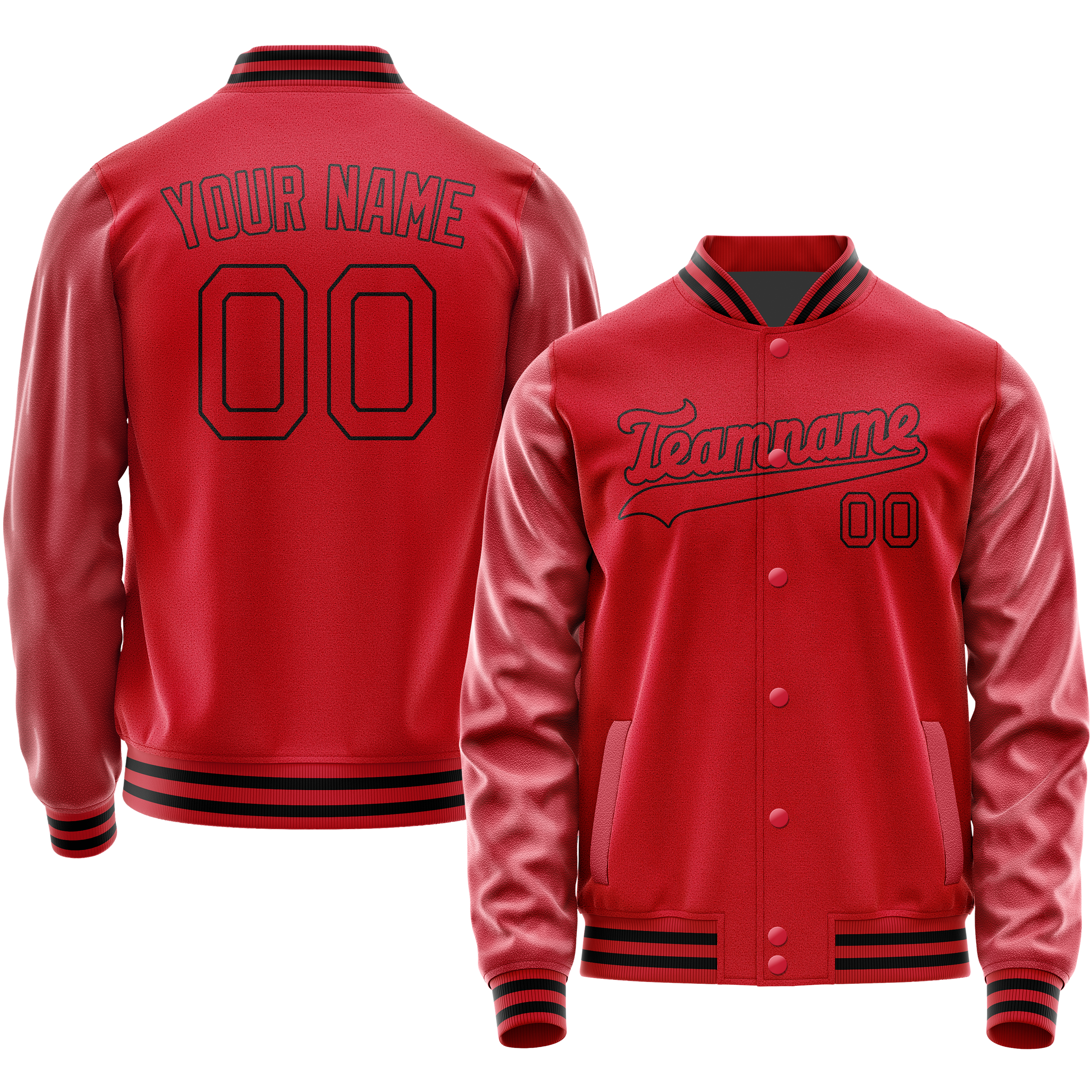 Personalized Red & Black Solid Color Varsity Letterman Jacket