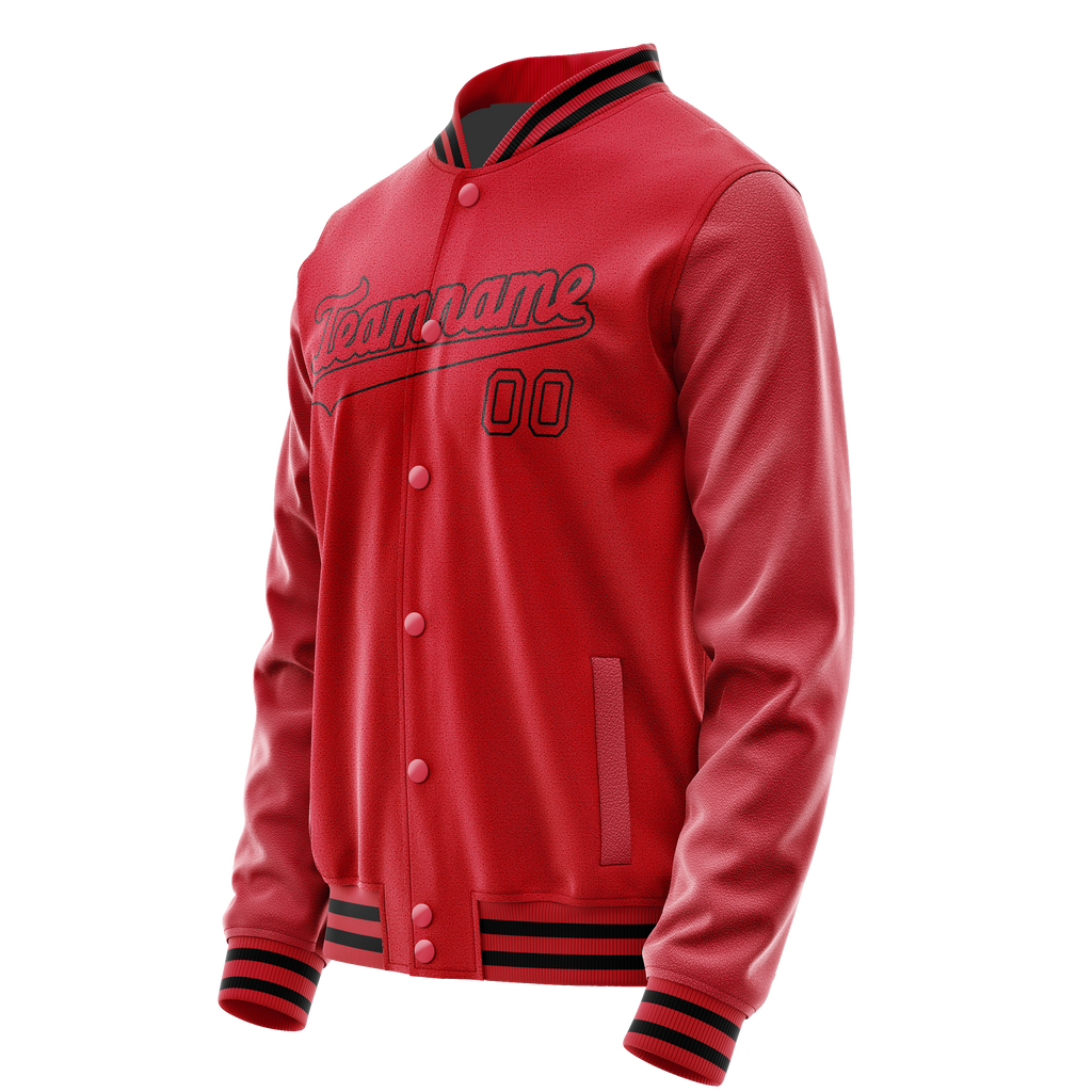Personalized Red & Black Solid Color Varsity Letterman Jacket