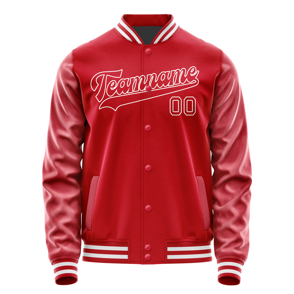 Personalized Red & White Solid Color Varsity Letterman Jacket
