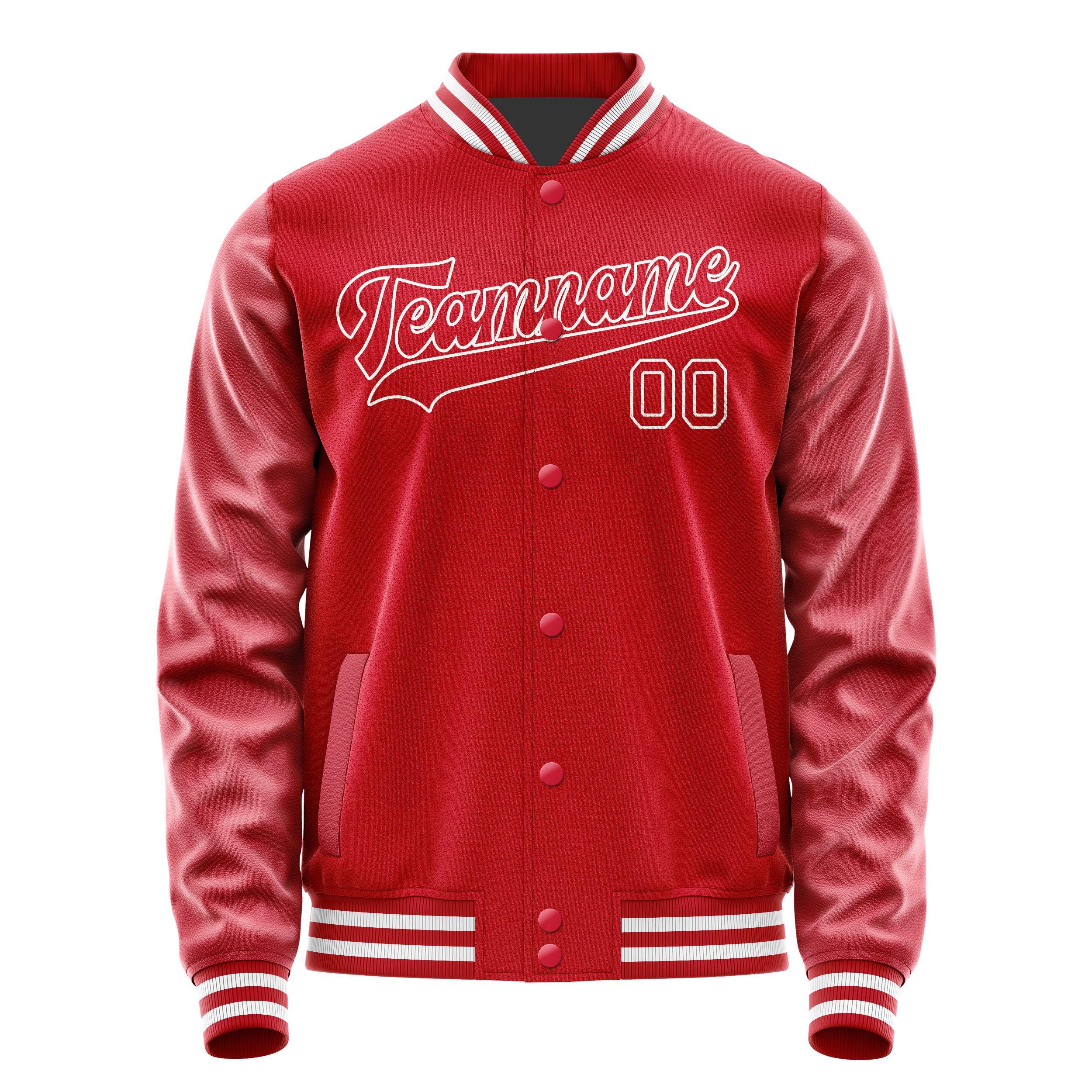 Personalized Red & White Solid Color Varsity Letterman Jacket