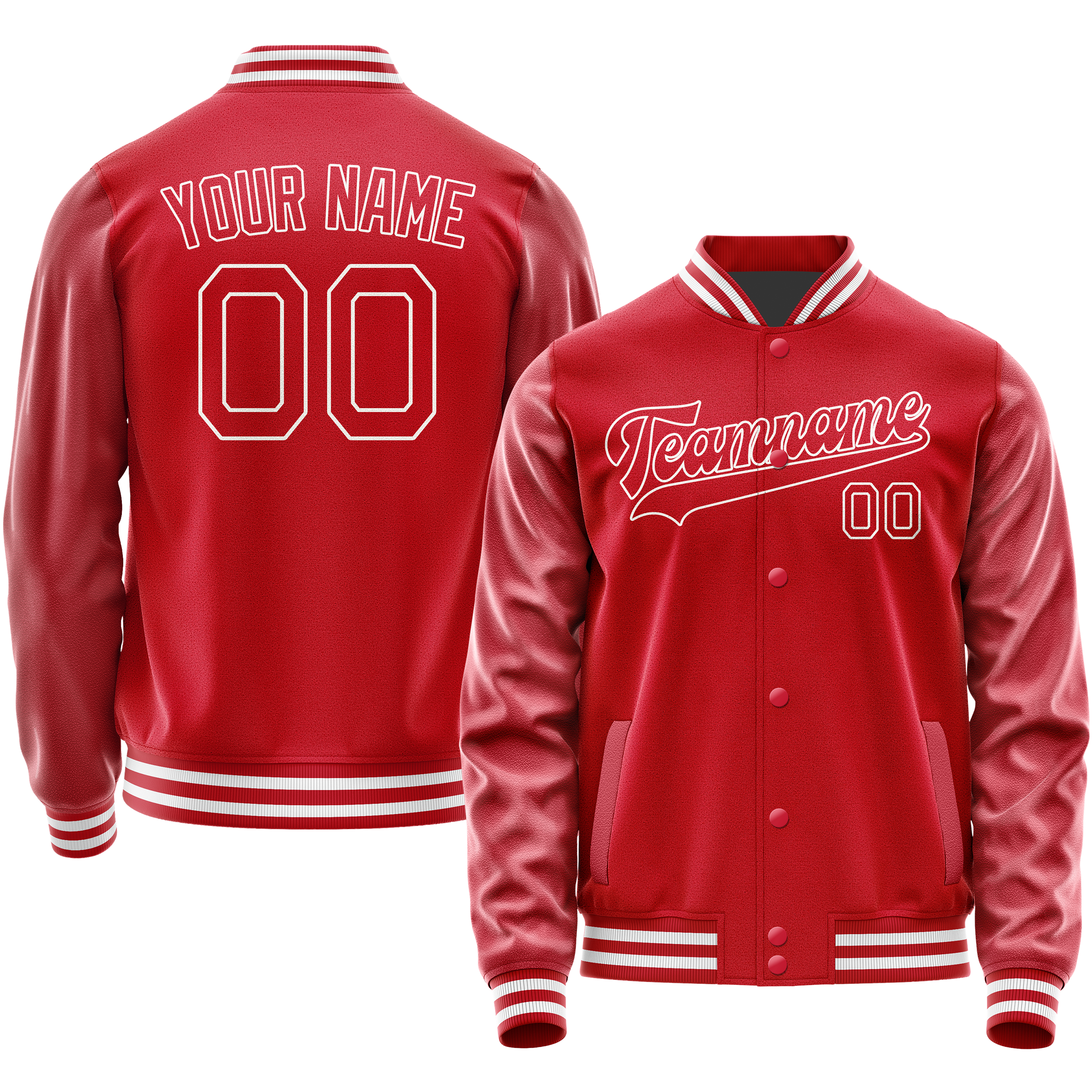 Personalized Red & White Solid Color Varsity Letterman Jacket