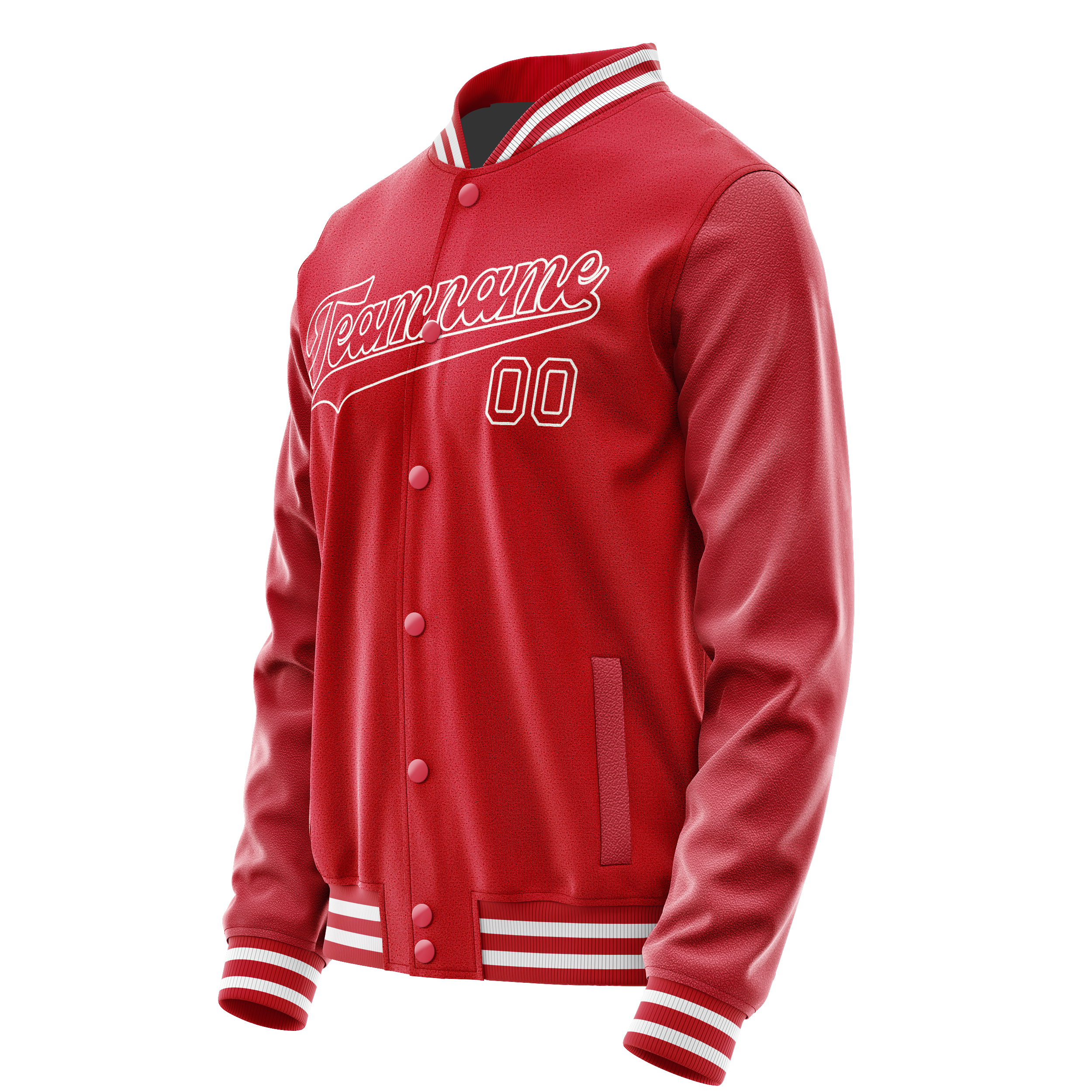 Personalized Red & White Solid Color Varsity Letterman Jacket