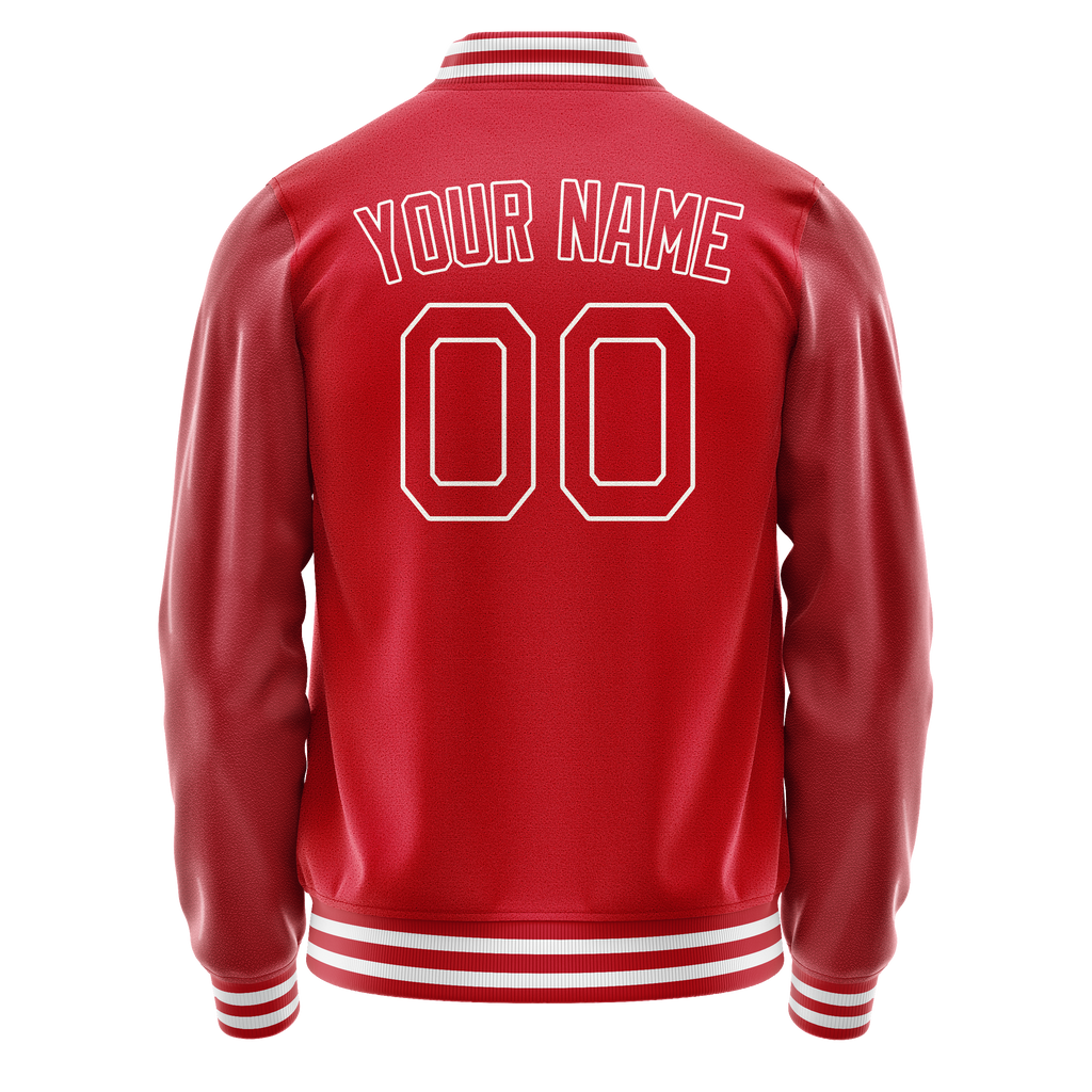 Personalized Red & White Solid Color Varsity Letterman Jacket